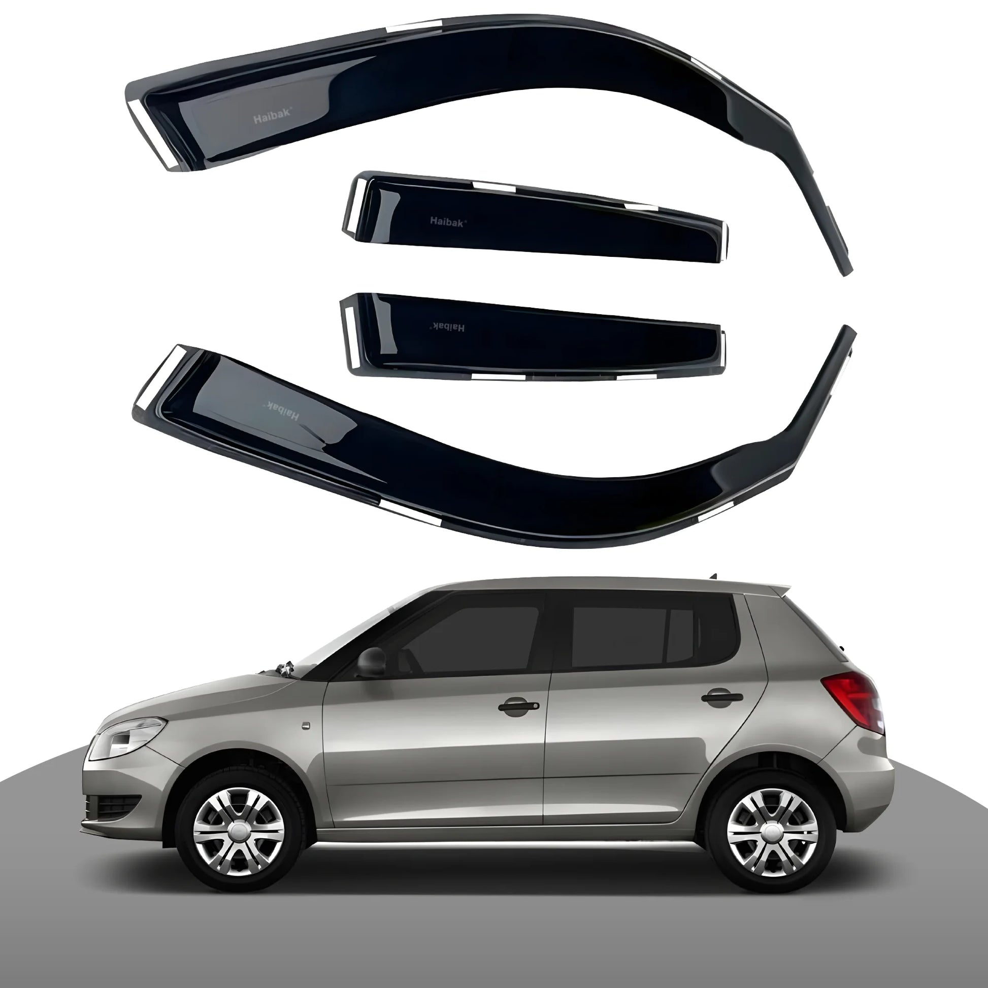 Haibak Wind Deflectors Set Compatible With Skoda Fabia MK2 2007-2014 5 Door Hatchback 4PC Tinted in Channel Fitment