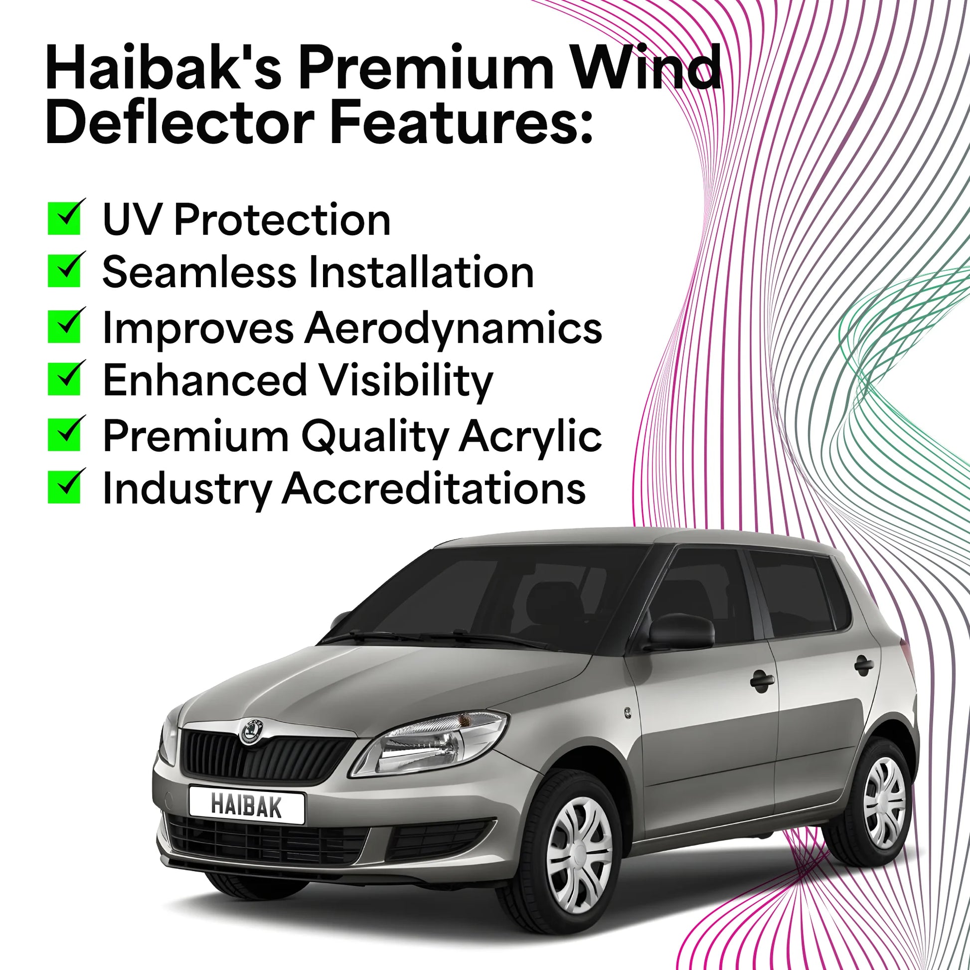 Haibak Wind Deflectors Set Compatible With Skoda Fabia MK2 2007-2014 5 Door Hatchback 4PC Tinted in Channel Fitment