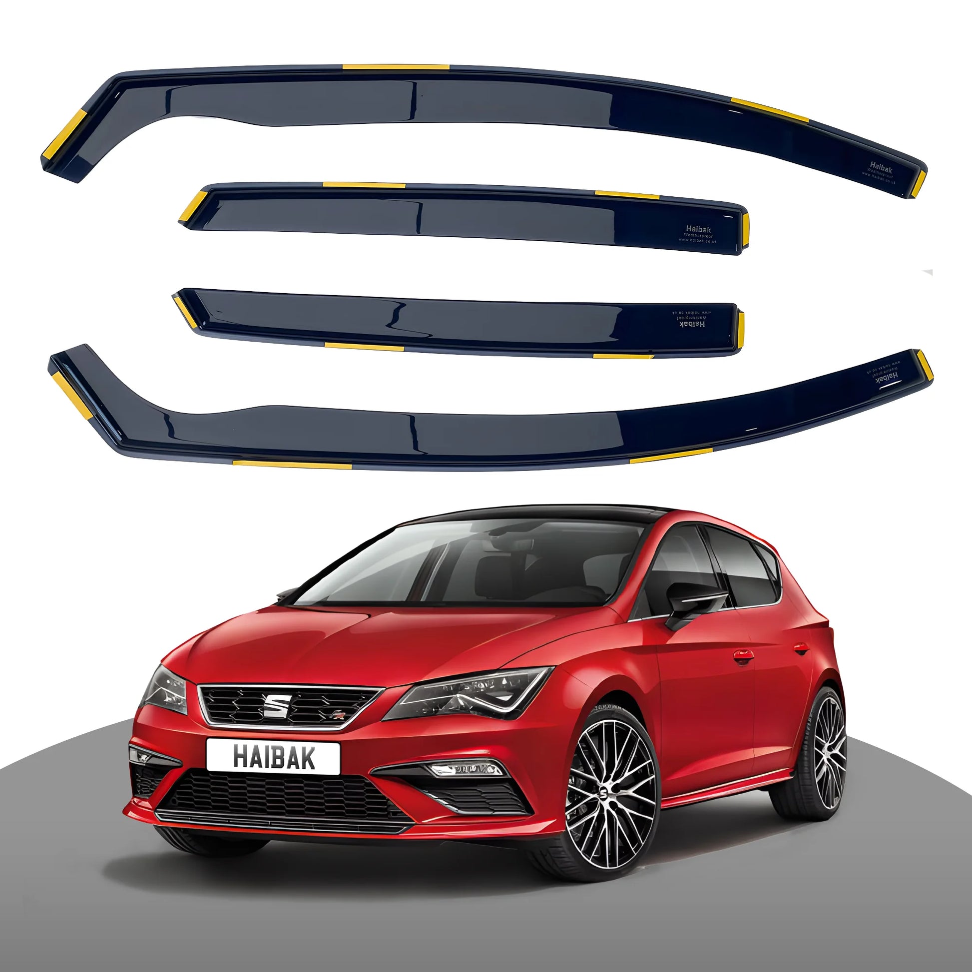 Haibak Wind Deflectors Set Compatible With Seat Leon III MK3 2013 Onwards 5 Door Hatchback 4PC Tinted in Channel Fitment
