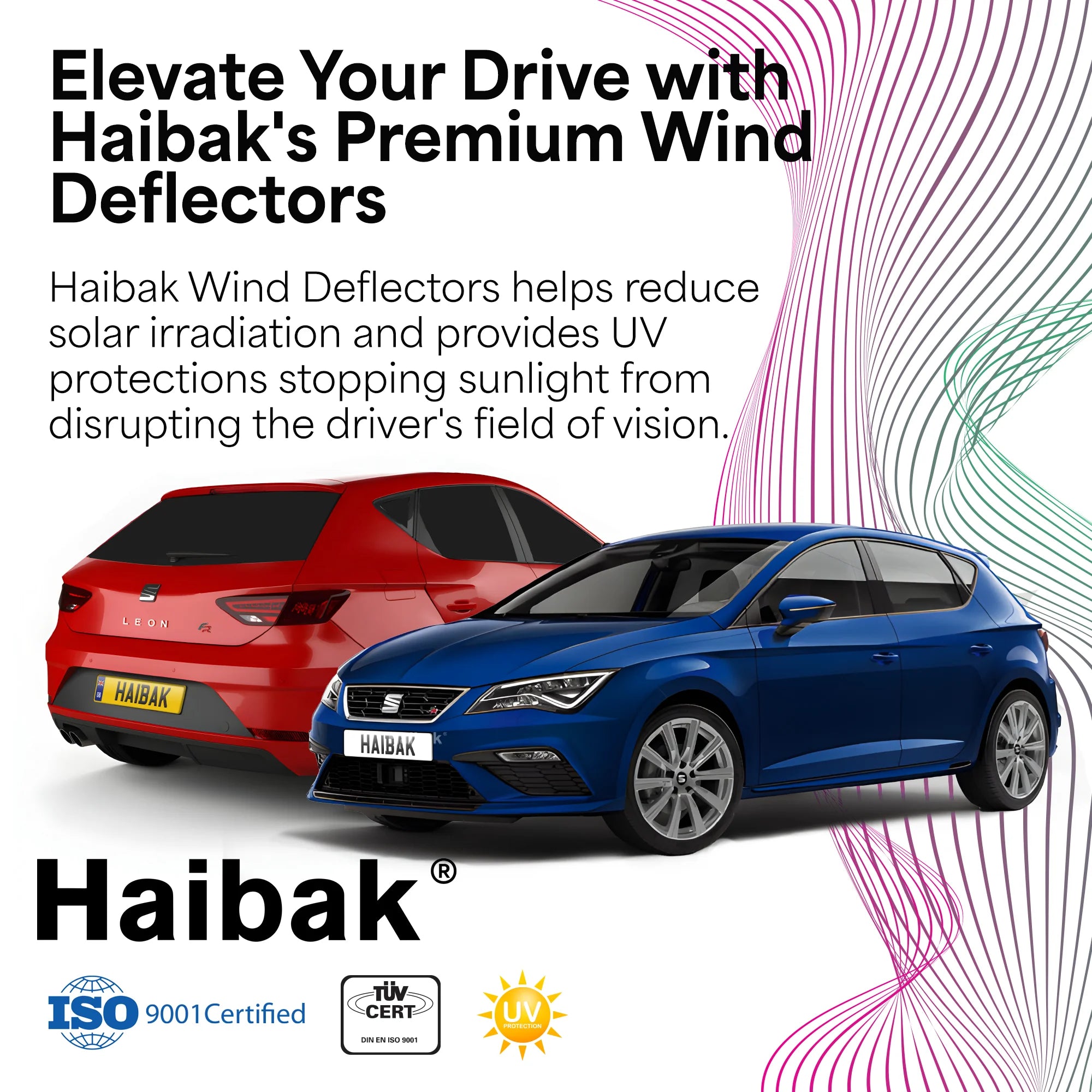 EdgeVisors Tinted Wind Deflectors For SEAT Leon MK3 3-Door 2013-2020 - 2pc Front