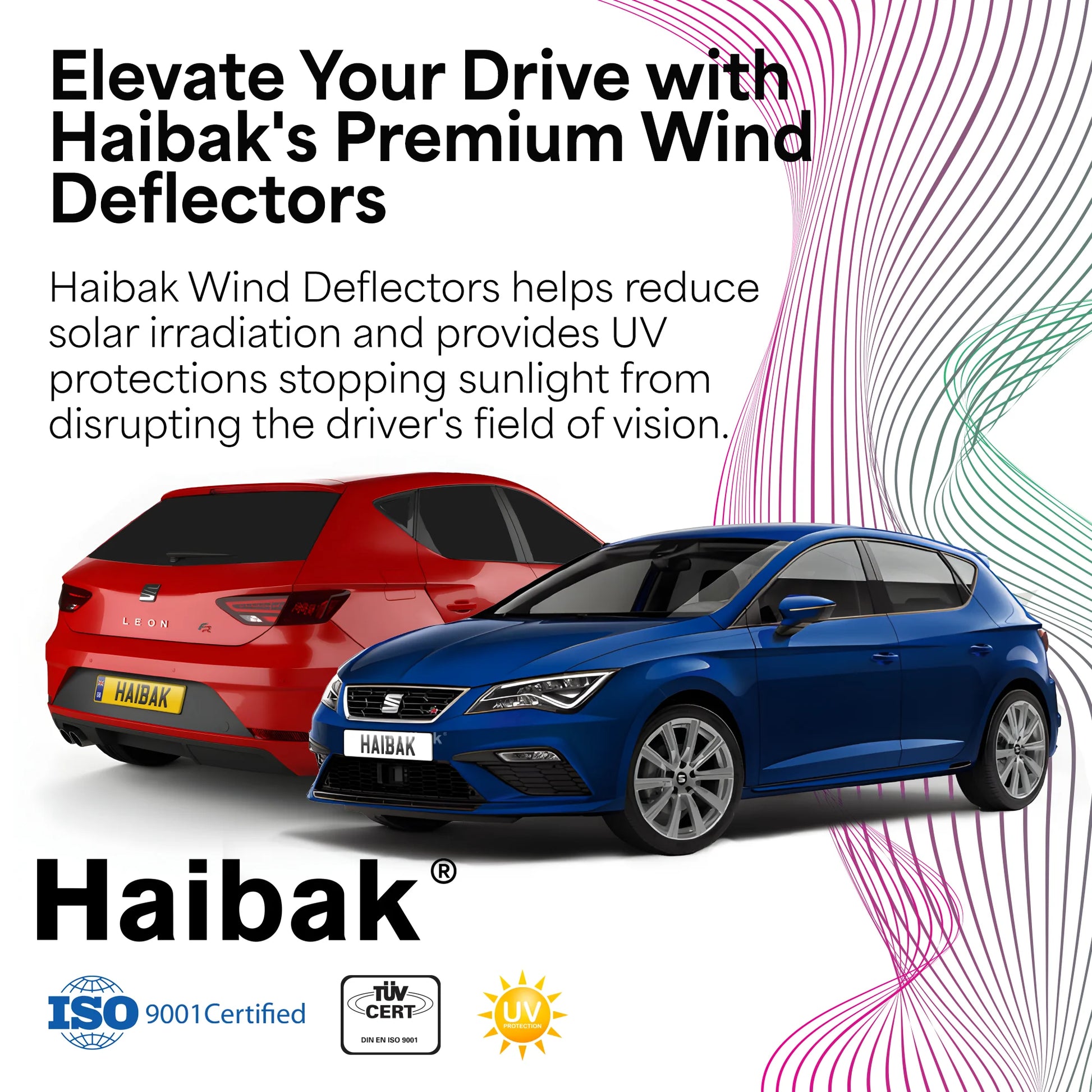 Haibak Wind Deflectors Set Compatible With Seat Leon III MK3 2013 Onwards 5 Door Hatchback 4PC Tinted in Channel Fitment