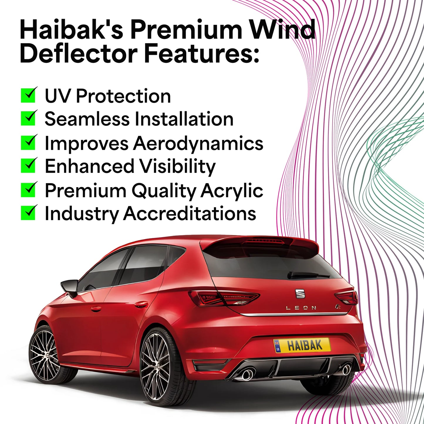 Haibak Wind Deflectors Set Compatible With Seat Leon III MK3 2013 Onwards 5 Door Hatchback 4PC Tinted in Channel Fitment