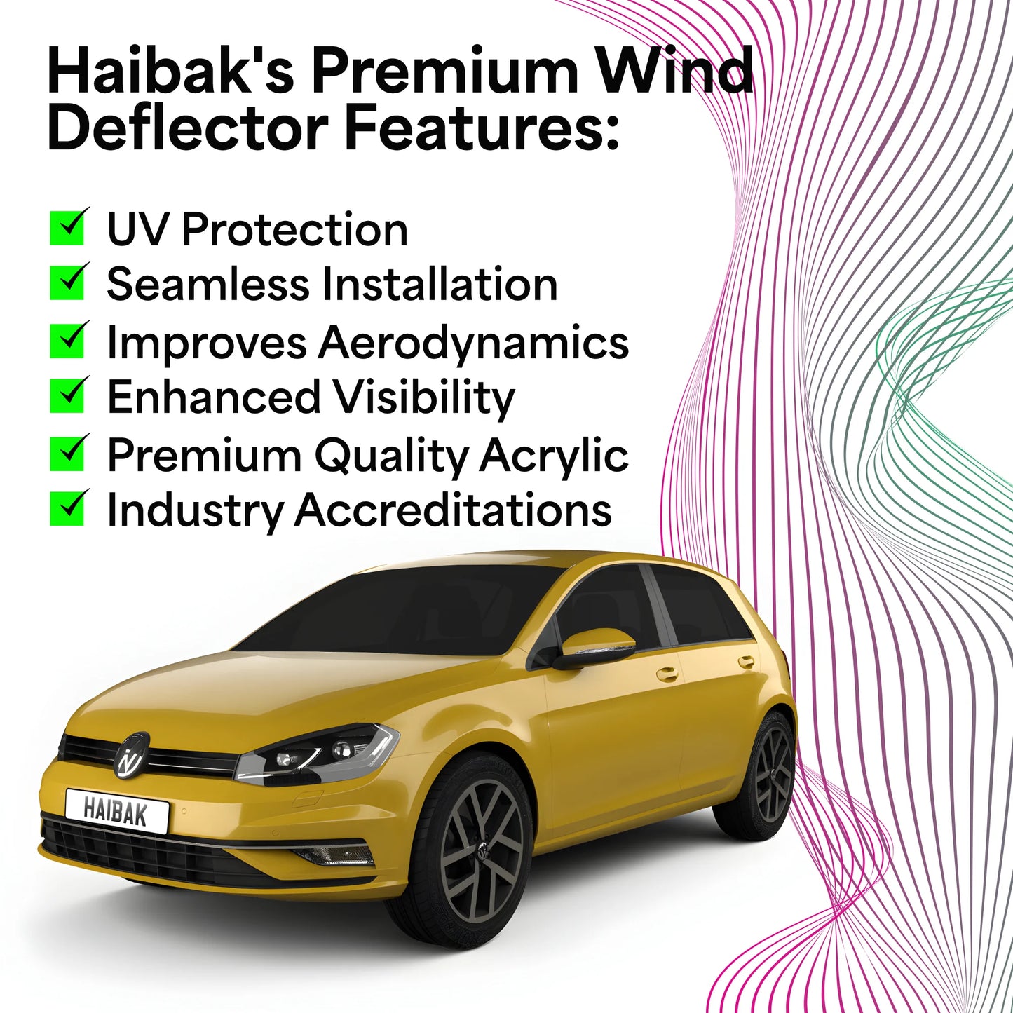 Haibak Wind Deflectors Set Compatible With VW Golf 7 MK7 2012-2020 5 Doors Hatchback 4PC Tinted in Channel Fitment