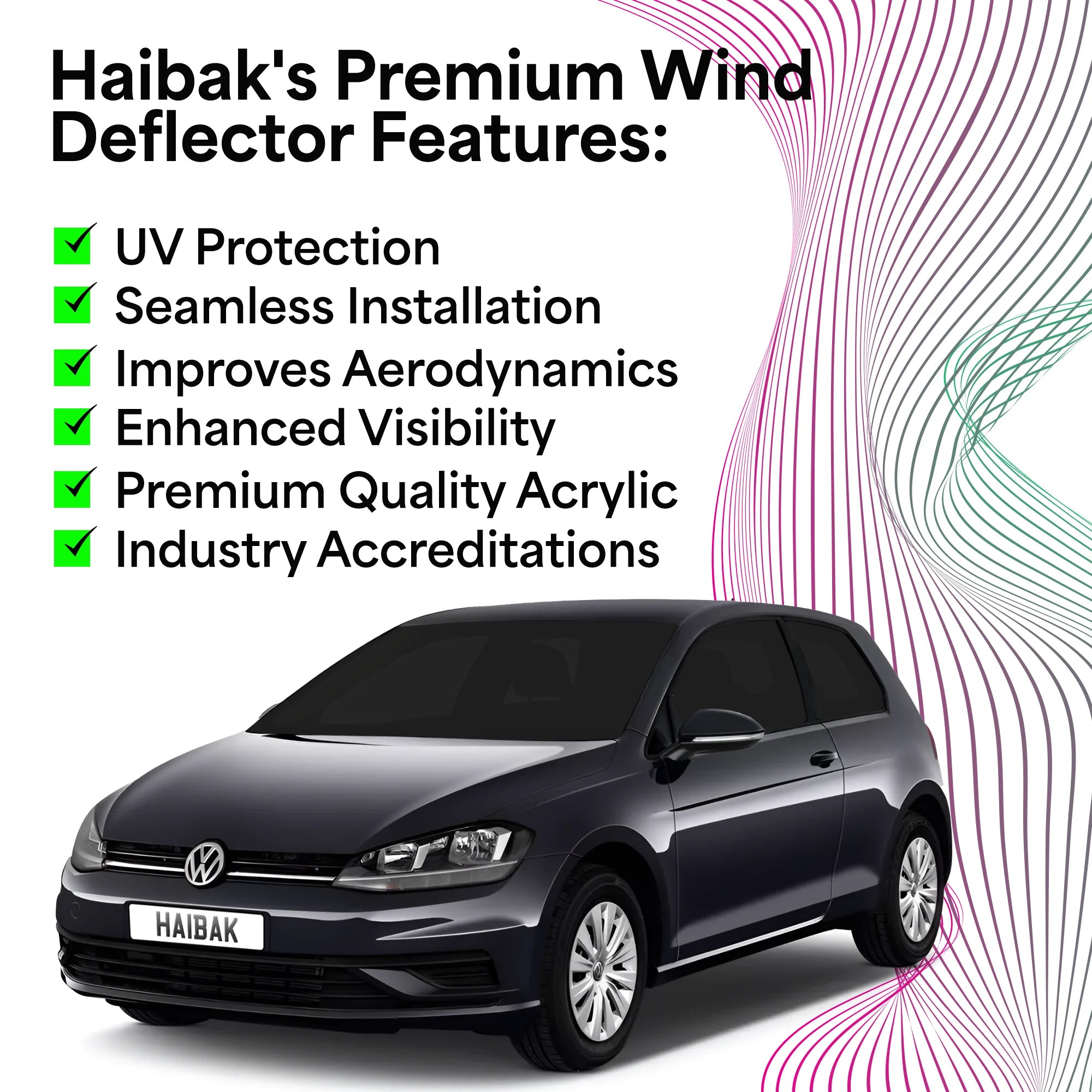 VW Golf 7 MK7 2013 2019 3 Door Hatchback 4PC HAIBAK Tinted Wind Defle