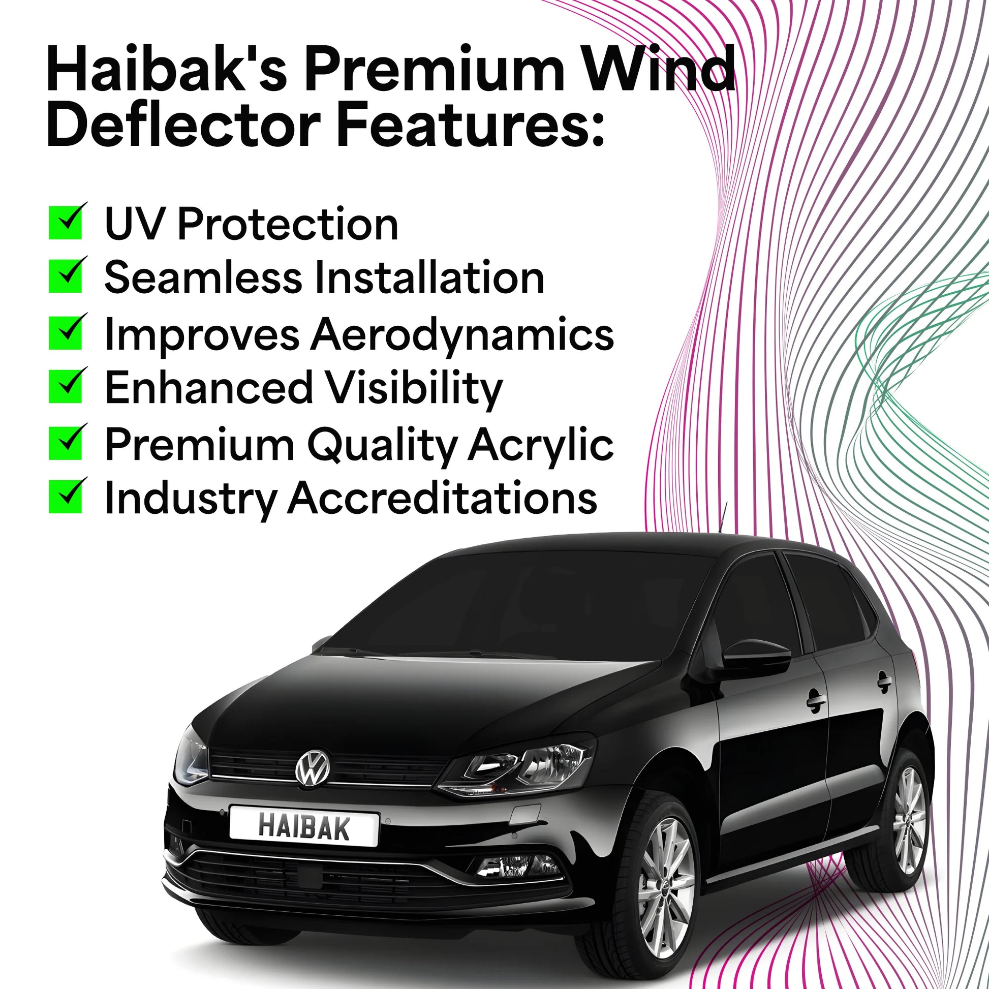 Haibak Wind Deflectors Set Compatible With VW Polo MK5 2009-2017 5 Door Hatchback 4PC Tinted in Channel Fitment