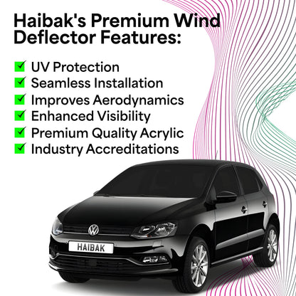 Haibak Wind Deflectors Set Compatible With VW Polo MK5 2009-2017 5 Door Hatchback 4PC Tinted in Channel Fitment
