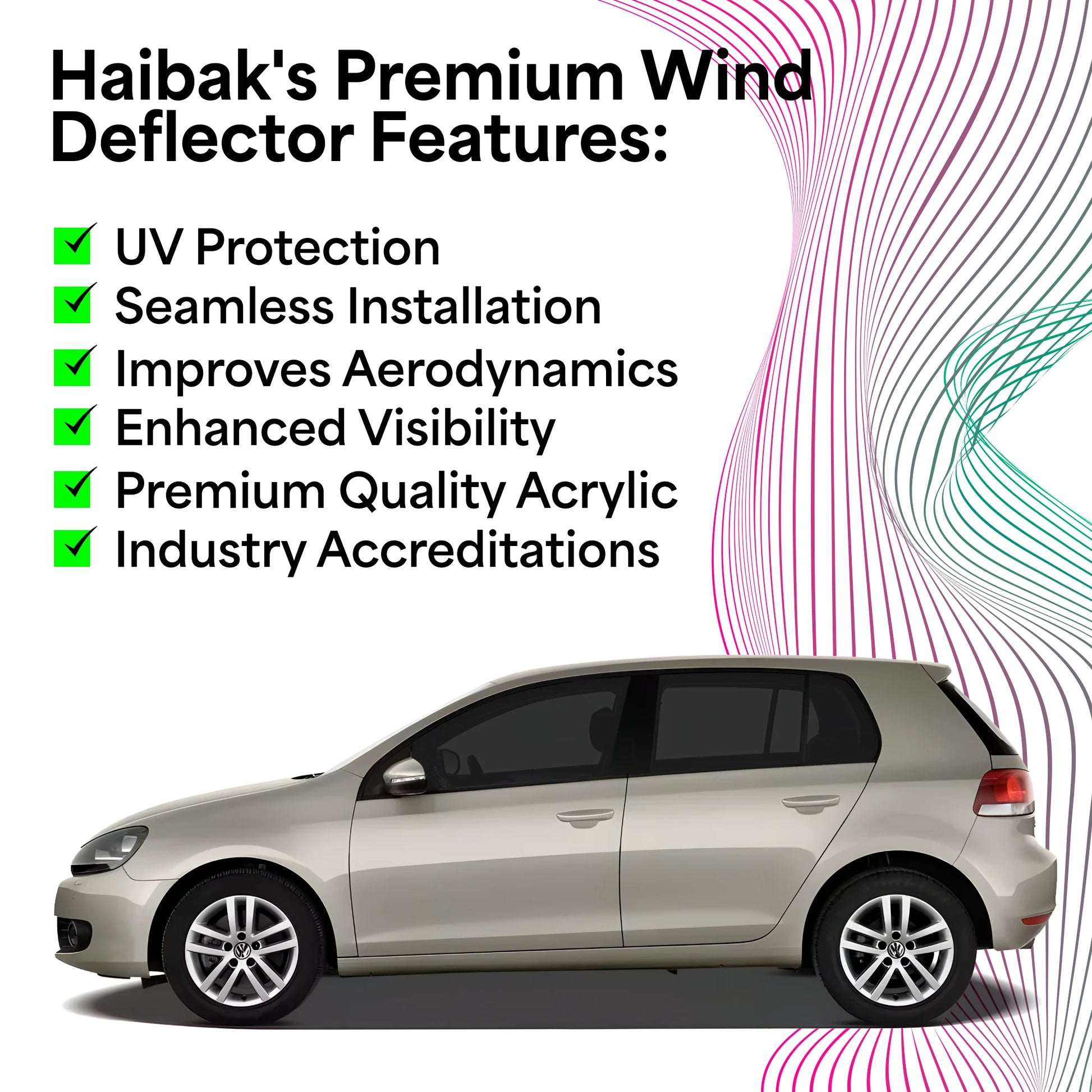 VW Golf MK6 2008-2012 5 Door Hatchback 4PC HAIBAK® Tinted Wind Deflectors
